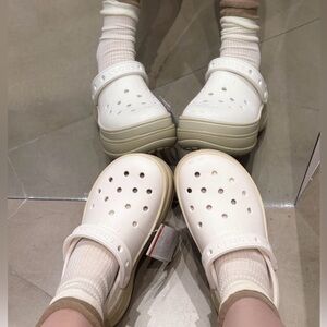 CROCS Elevated White and Tan Clogs